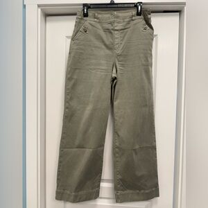 SPANX Twill Cropped Wide Leg Olive Pants, size L